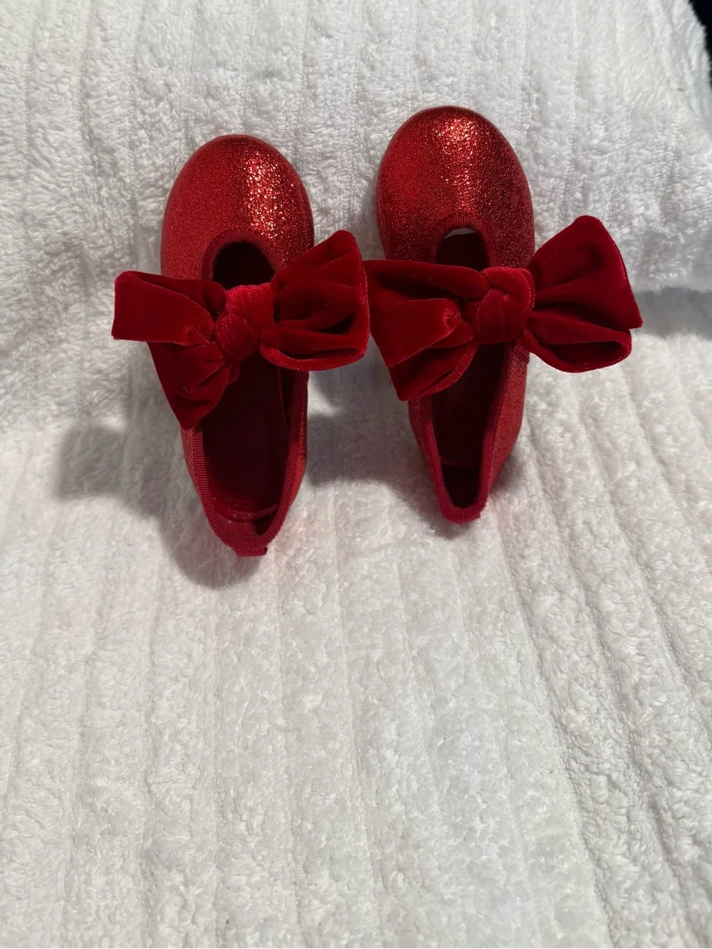 H&M Red Glitter Bow Baby Ballet Flats